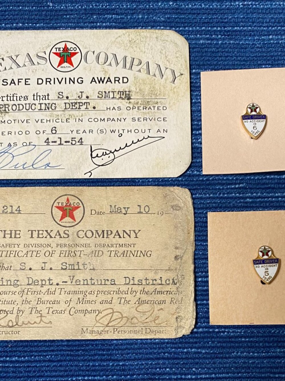 Vtg 1936 1954 Texaco Employee Driver Award Service Pins Sterling Silver Enamel